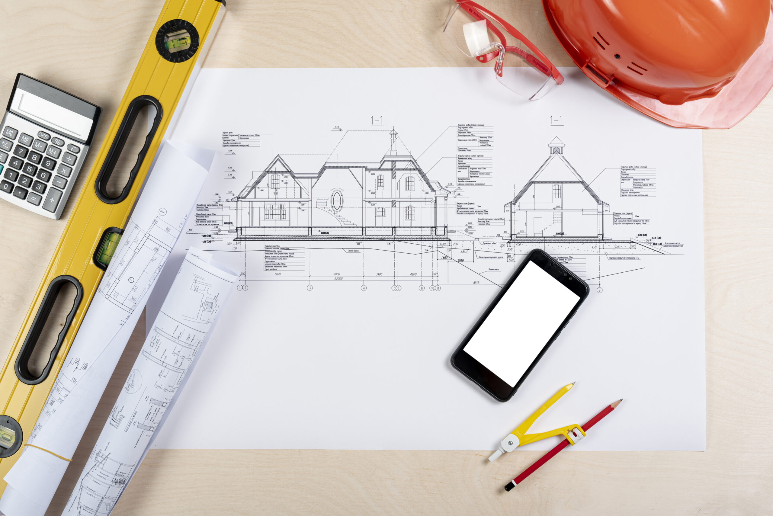 top-view-phone-top-architectural-plans-mock-up